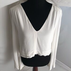 Free People white rayon cropped long sleeve blouse top
